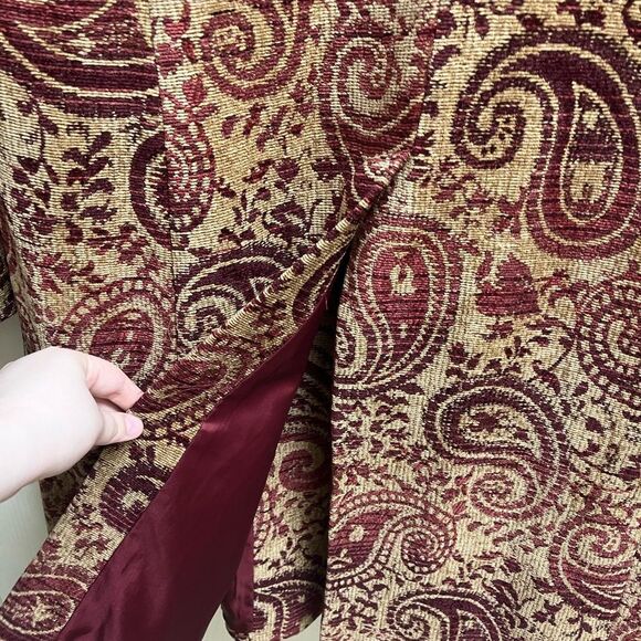Isabel & Nina Red and Brown Boho Hippie Paisley Tapestry Long Pea Coat SZ L - Picture 6 of 6